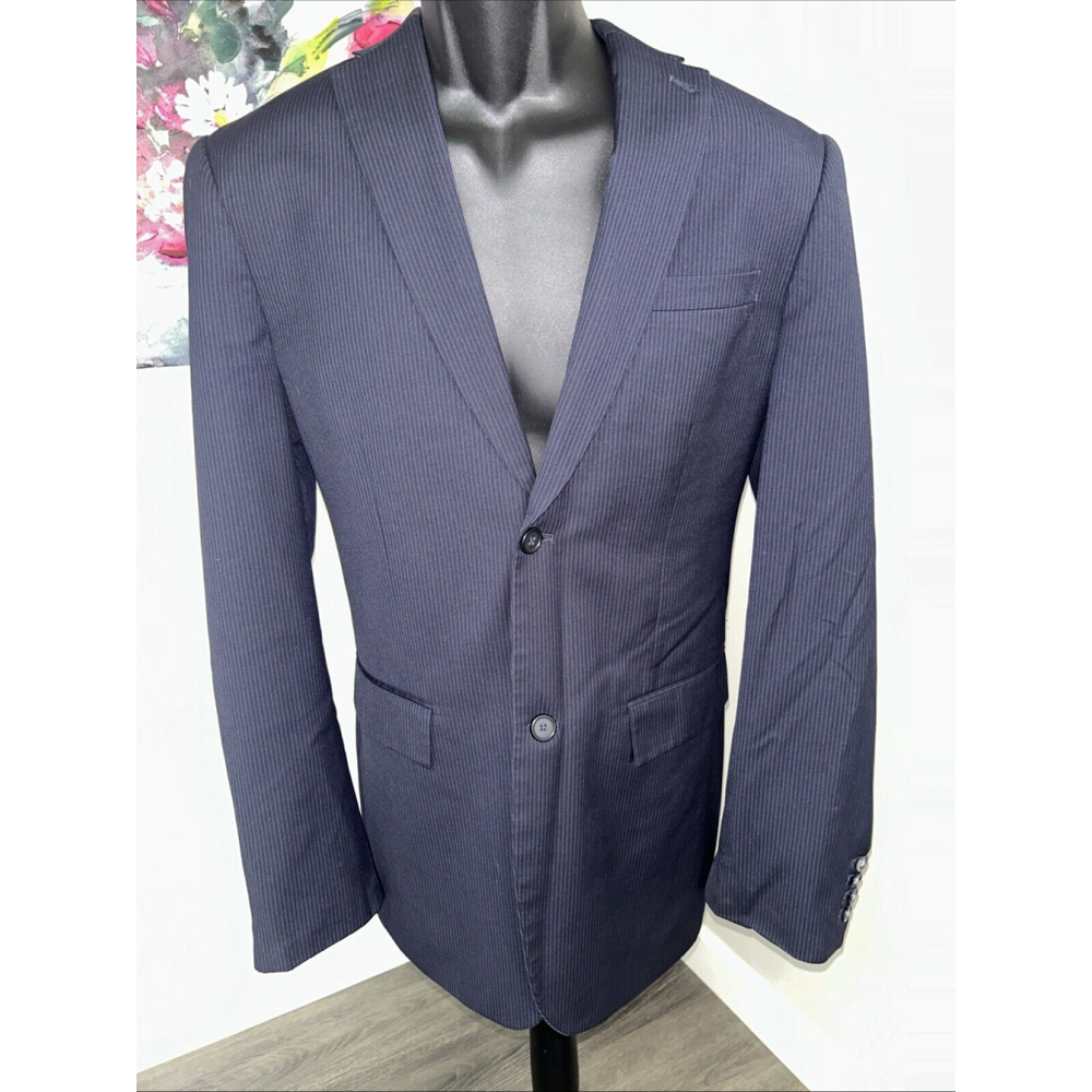 Perry Ellis 40 R Navy Pinstriped Classic Fit Two Button DBL Vent Jacket